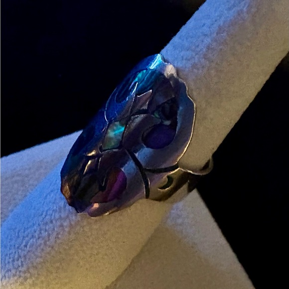 Navajo Signed Sterling Silver Abalone Inlay Set Seven Ring. Size 7 - Picture 3 of 7